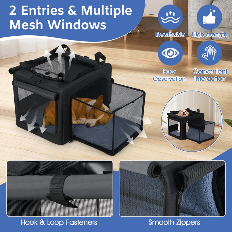 Giantex Portable Dog Crate for Travel Expandable Soft-Sided Pet Carrier with Mesh Windows
