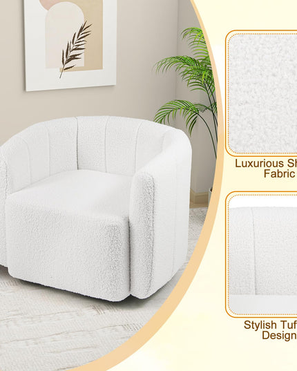 Giantex 360° Swivel Accent Chair - Sherpa Upholstered Boucle Barrel Club Chair with Padded Armrests