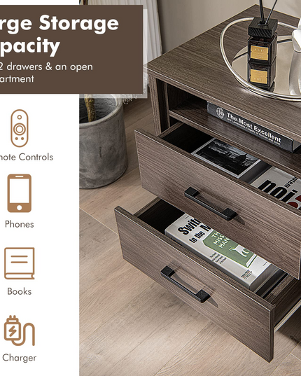 Giantex Nightstand w/2 Drawers, Set of 2 End Table w/Wood Grain