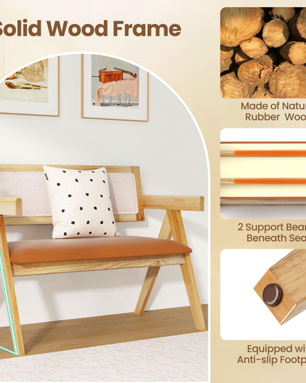 Giantex Dining Bench with Back, Accent Wooden Bench with Armrest