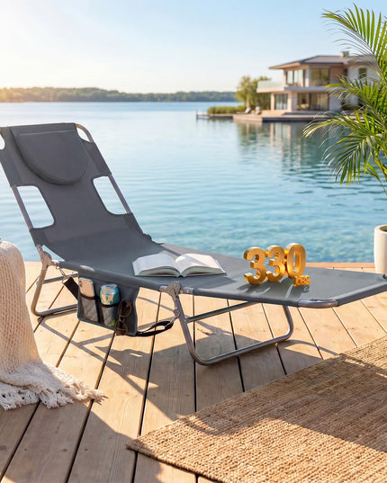 Giantex Folding Tanning Chair with Face Hole& 5-Position Adjustable Backrest (1/2)