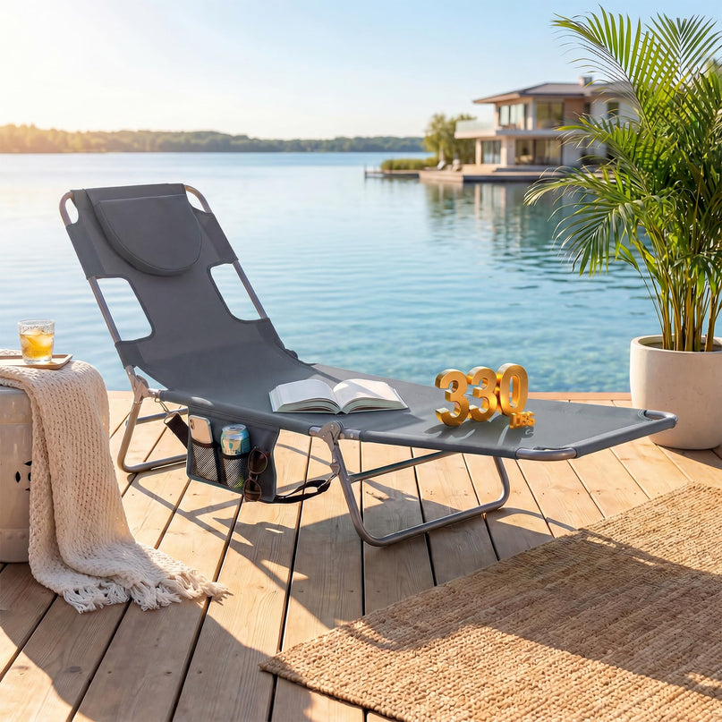 Giantex Folding Tanning Chair with Face Hole& 5-Position Adjustable Backrest (1/2)