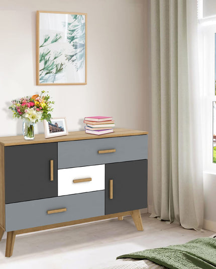 Free-Standing Storage Cabinet, Floor Cabinet with 2 Doors & 3 Drawers