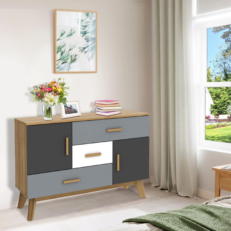 Free-Standing Storage Cabinet, Floor Cabinet with 2 Doors & 3 Drawers