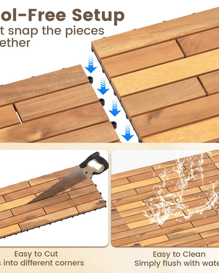 Giantex 24" x 12" Acacia Wood Interlocking Patio Flooring Tiles