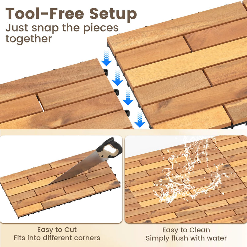 Giantex 24" x 12" Acacia Wood Interlocking Patio Flooring Tiles