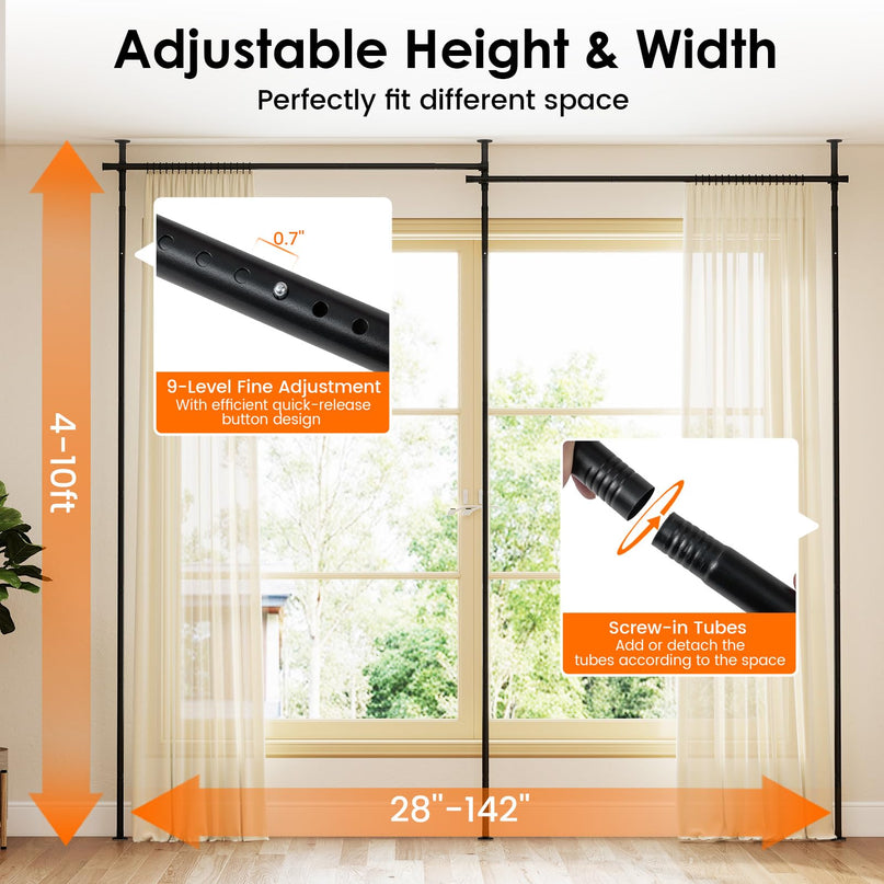 Giantex Room No Drill Divider Curtain Rod | Adjustable 4-10 ft Height & 28-142 in Width