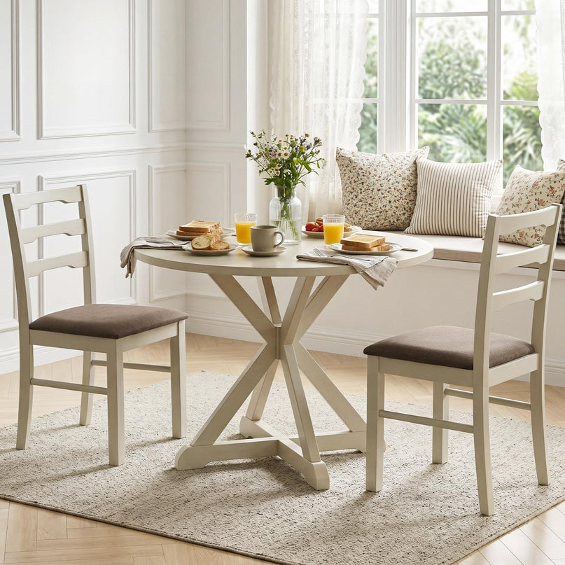 Giantex Wood Dining Chairs Set of 2/4 | Farmhouse Upholstered Kitchen Chairs with Ladder Back Design