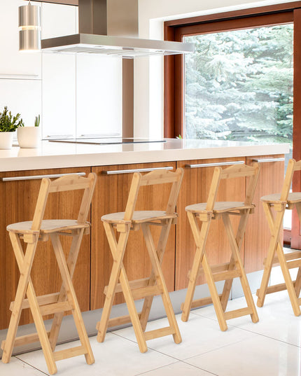 Folding Bamboo Bar Stools 24” Kitchen Counter Height Stool with Backrest & Footrest