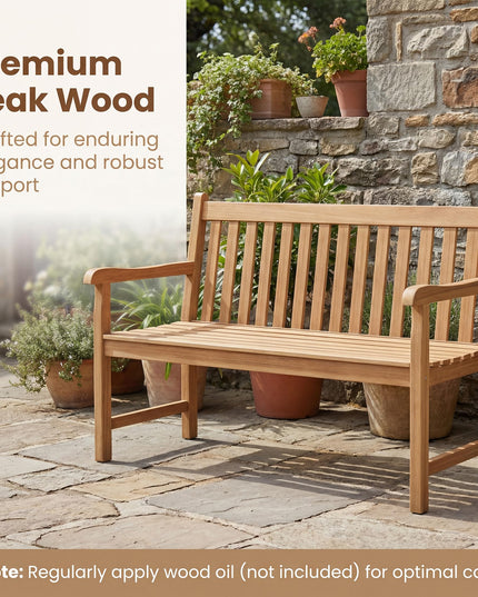GIANTEX 51" Teak Wood Outdoor Bench with Armrests