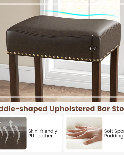 Giantex Bar Stools, Saddle-Shaped Kitchen Stools, PU Leather Bar Height Saddle Stools w/Footrests