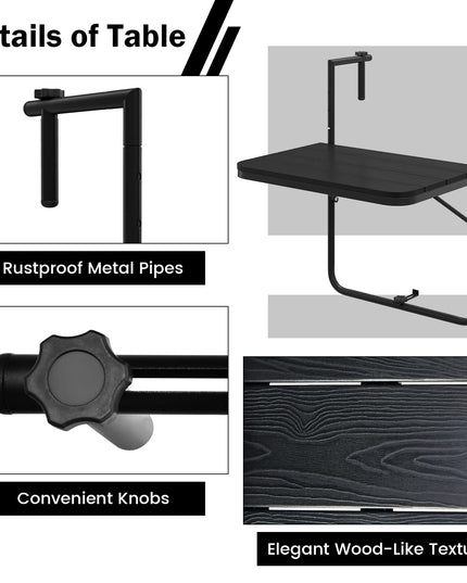 Giantex Outdoor Folding Hanging Table - Balcony Railing Table w/ 3-Level Height