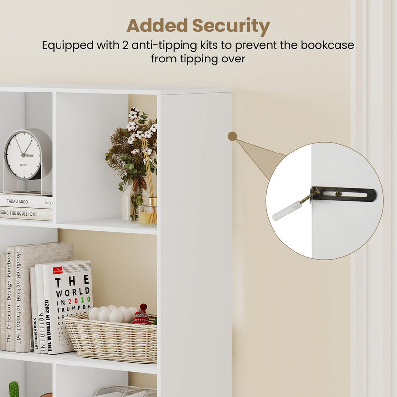 Giantex 4-Tier Modern Bookshelf with 12 Storage Compartments & 2 Anti-Tip Kits