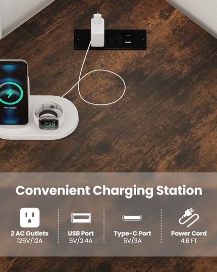 Meuble d'angle pour imprimante Giantex avec station de charge et cadre en métal