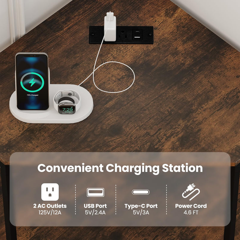 Giantex Corner Printer Stand with Charging Station and Metal Frame