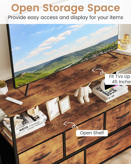 Giantex TV Stand for 45 Inch TV | 5 Fabric Drawer Entertainment Center with Open Shelf