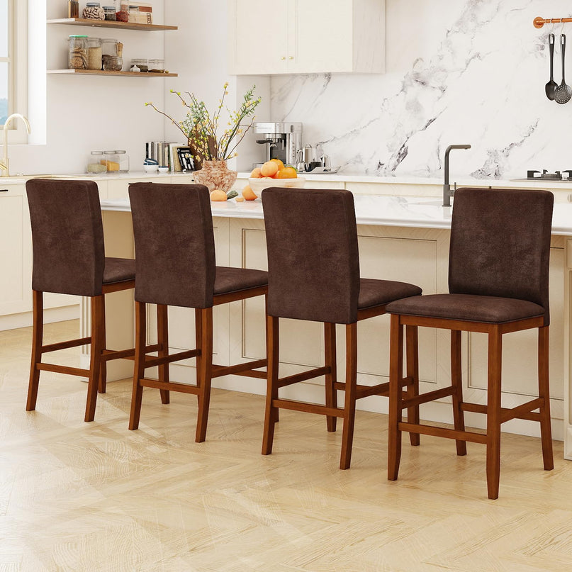 Giantex Bar Stools Set of 2/4 26" Upholstered Counter Height Bar Chairs