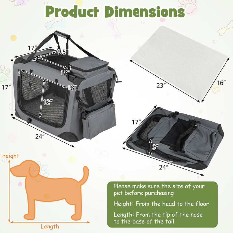 Giantex Folding Soft Dog Crate with 5-Sided Mesh & 3 Doors