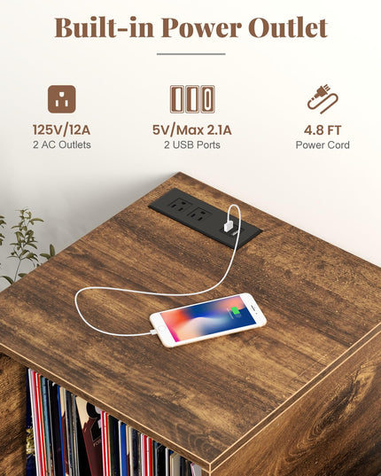 Giantex Record Player Stand with Charging Station, Turntable Stand with Vinyl Divider & Display Shelf