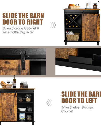 Giantex Sideboard, Coffee Bar Station with Sliding Barn Door(Industrial)