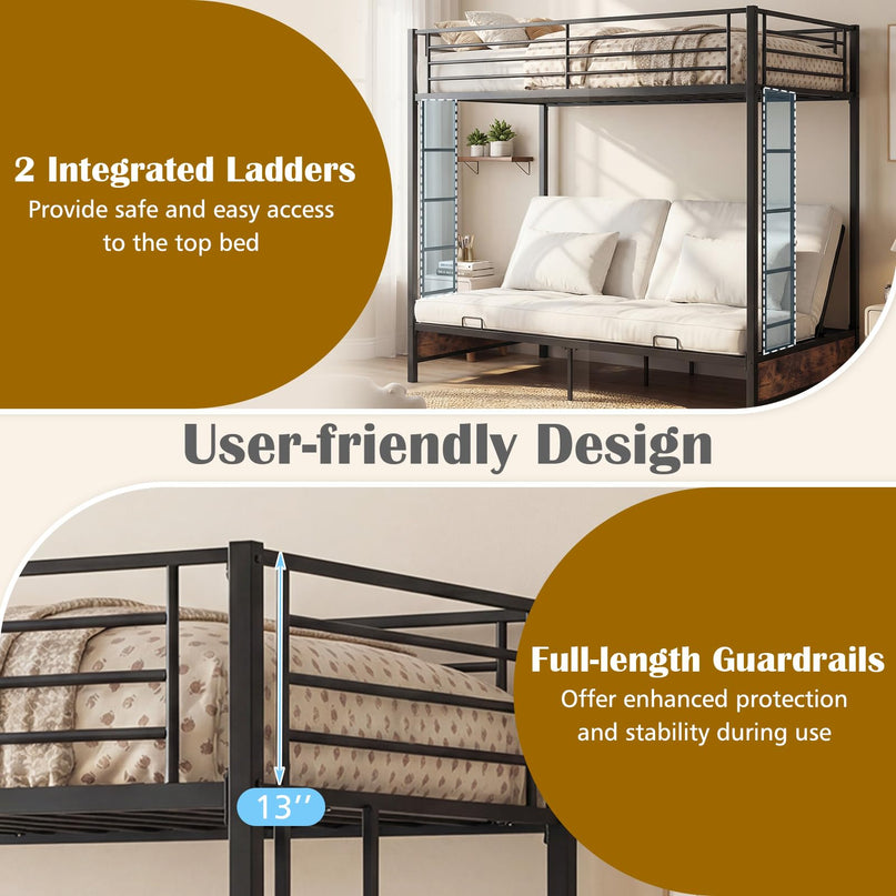 Giantex 77" x 41.5" x 71" Twin Over Twin Futon Bunk Bed