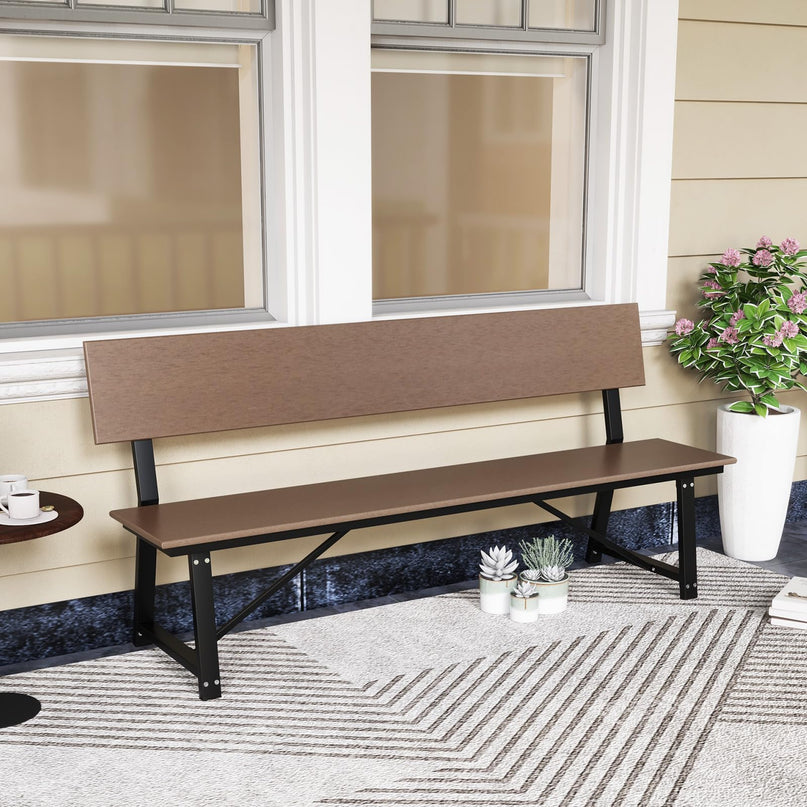 Giantex Outdoor Bench, 4-Person 72 Inches Garden Bench with Weatherproof HDPE Backrest & Seat