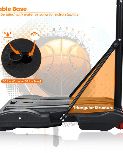 Portable Basketball Hoop w/Wheels, Height Adjustable Basketball Stand