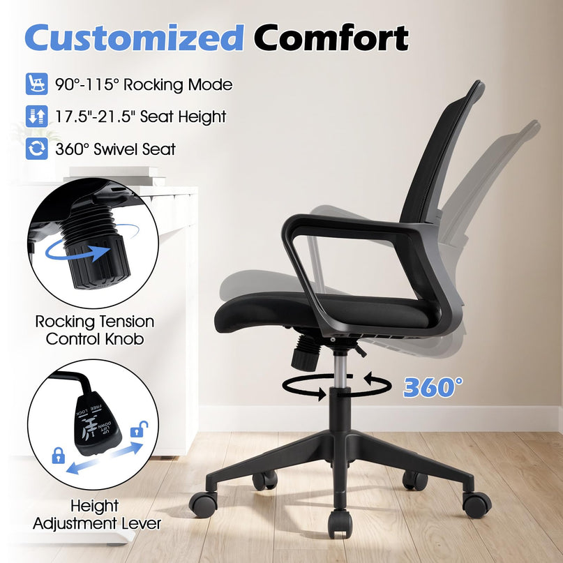 Mesh Office Chair, Mid Back Computer Desk Chair, Ergonomic Executive Chair