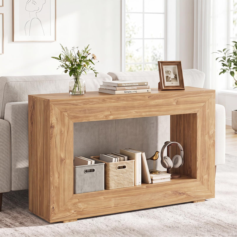 GIANTEX 47" Farmhouse Wooden Console Table with Open Storage Shelf