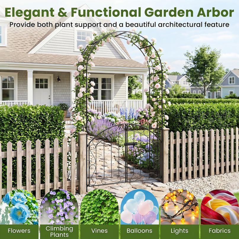 Giantex 79" H x 39" W Garden Arch with Gate & Safety Latch