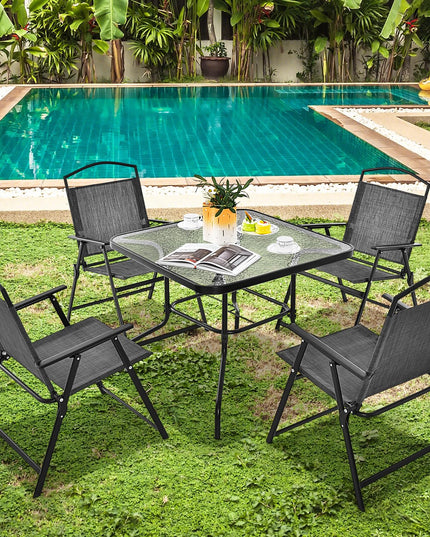 Giantex 4 Pieces Patio Dining Set, Outdoor Dining Table Set with 4 Folding Chairs (Gray)