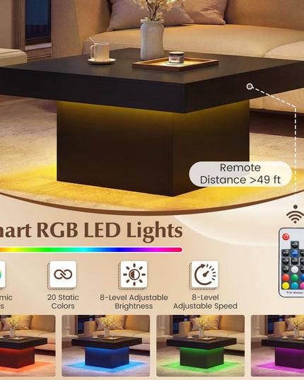 Giantex Table basse carrée à LED avec télécommande