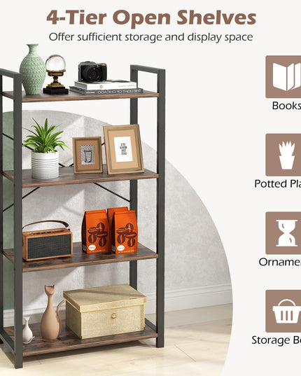 Giantex 4-Tier Bookshelf, Industrial Bookcase with Open Shelves, Metal Frame, 2 Anti-Toppling Kits