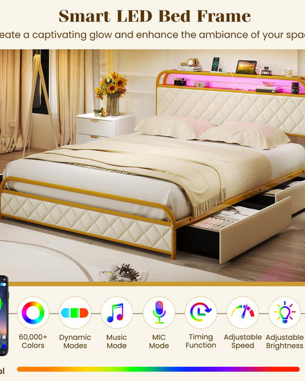 Giantex Bed Frame with 4 Storage Drawers and Charging Station