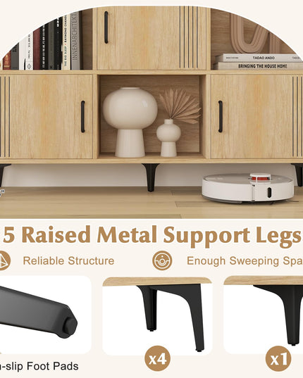 Giantex Storage Cabinet, Sideboard with 3 Doors, 3 Open Compartments, Bookcase with 5 Raised Metal Legs