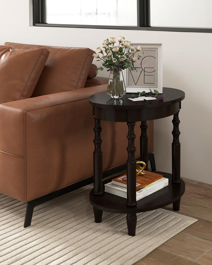 Giantex End Table with Storage Shelf Set of 2, 24.5" Oval Round Side Table with Solid Wood Legs