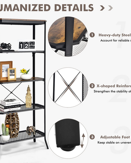 Giantex Industrial Bookshelf, 5-Tier Vintage Bookcase