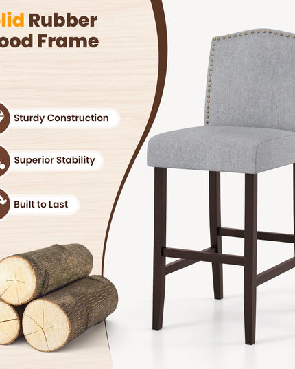 Giantex 30" Bar Stools Set of 2/4, Upholstered Bar Height Bar Chairs with Back & Rubber Wood Legs
