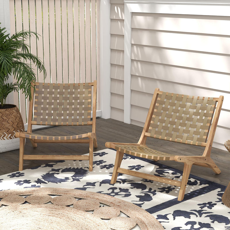 Giantex Woven Accent Chair Set of 1/2, Boho Mid Century Modern Armless Accent Chair w/Nylon Backrest & Seat