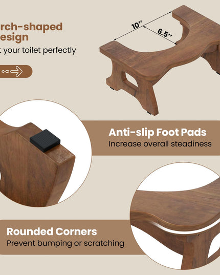 Giantex Teak Wood Toilet Stool - 7" Bathroom Squatting Stool