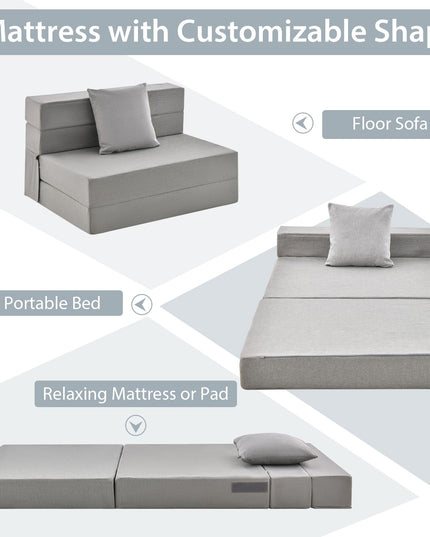 Giantex 6 Inch Folding Sofa Bed Couch with Pillow, Tri-fold Mattress with High-Density Foam, Dark Grey