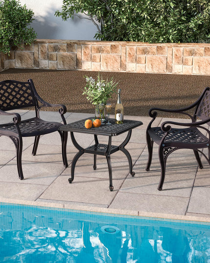 Giantex 21” Patio Bistro Table, Cast Aluminum Outdoor Side Table with Storage Shelf