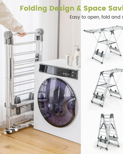 Giantex Clothes Drying Rack, 2-Layer Aluminum Foldable Laundry Drying Rack with 5-Level Adjustable Height