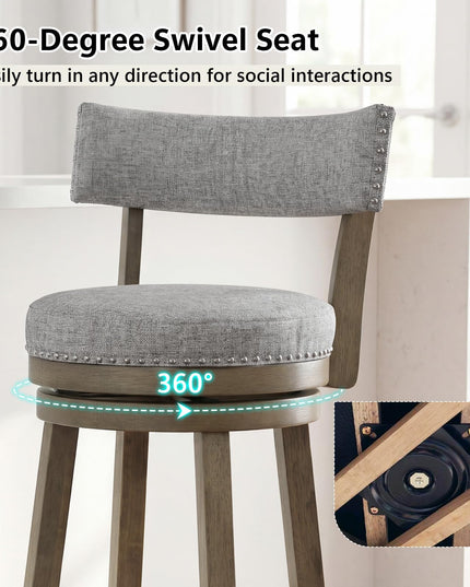 Giantex 31.5" Swivel Bar Height Stools with Linen Fabric Upholstered Seat & Back (2/4)