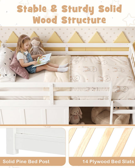 GIANTEX Wooden Low Loft Bed Twin Size with Spacious Under-Bed Play Space