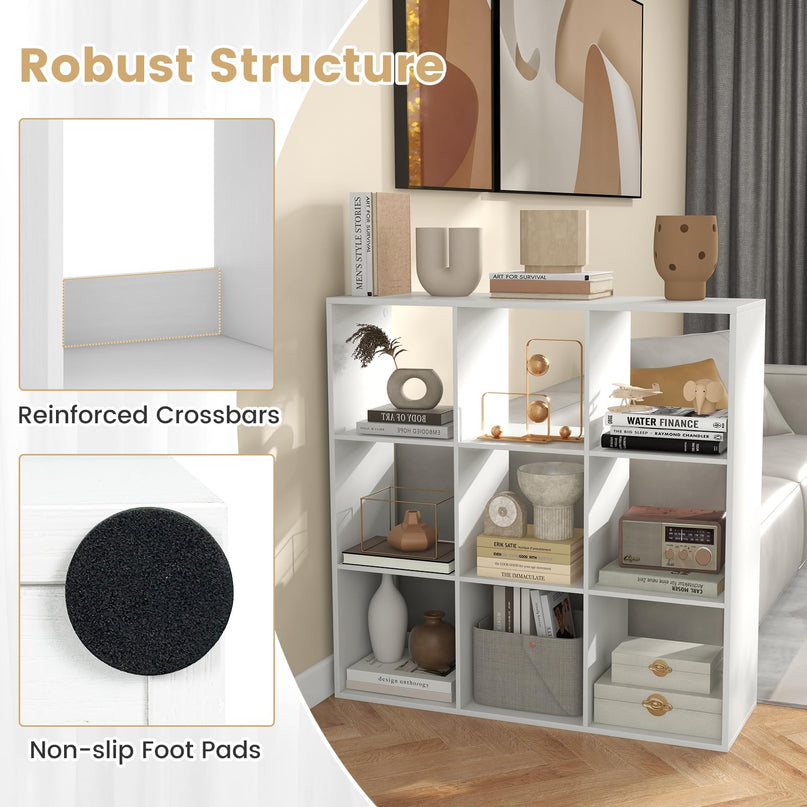 Giantex 9-Cube Bookcase, White Cubby Bookshelf w/Back Guardrail & Anti-Tipping Kits