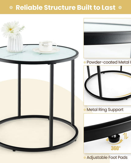 Giantex Round Side Table, Tempered Glass End Table with Metal Frame