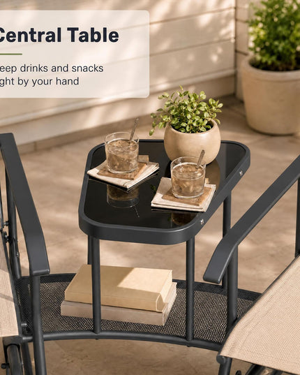 GIANTEX Outdoor Glider Chairs with 2-Tier Center Table