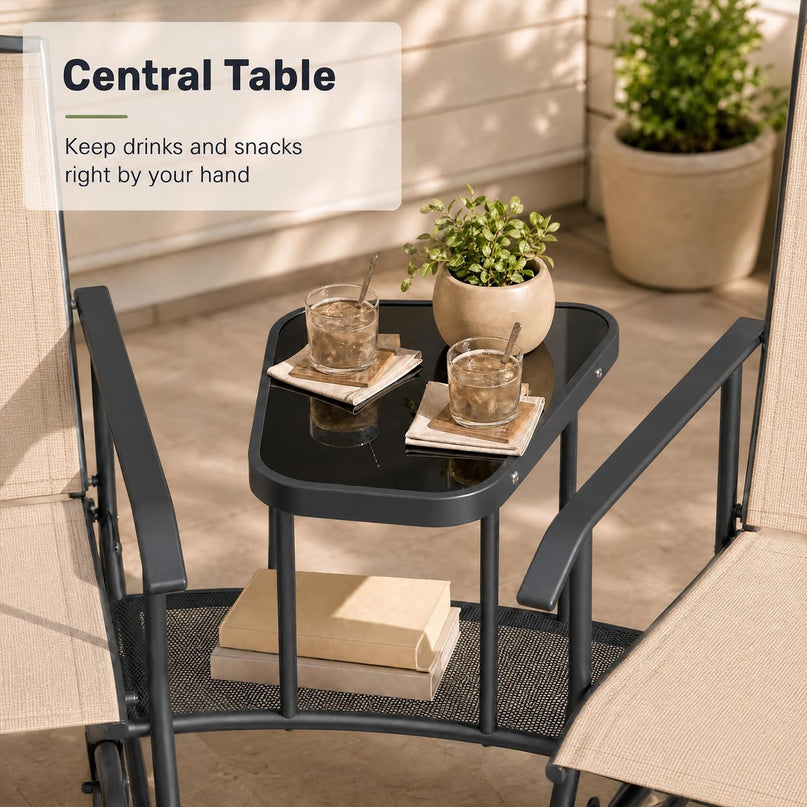 GIANTEX Outdoor Glider Chairs with 2-Tier Center Table