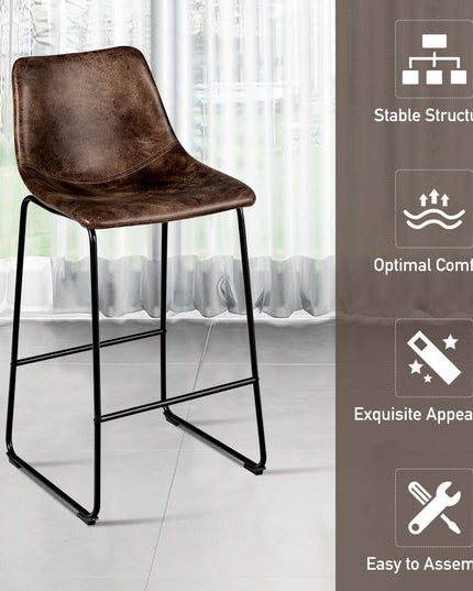 Vintage Faux Suede Bar Stools, with Metal Legs, Back and Footrest